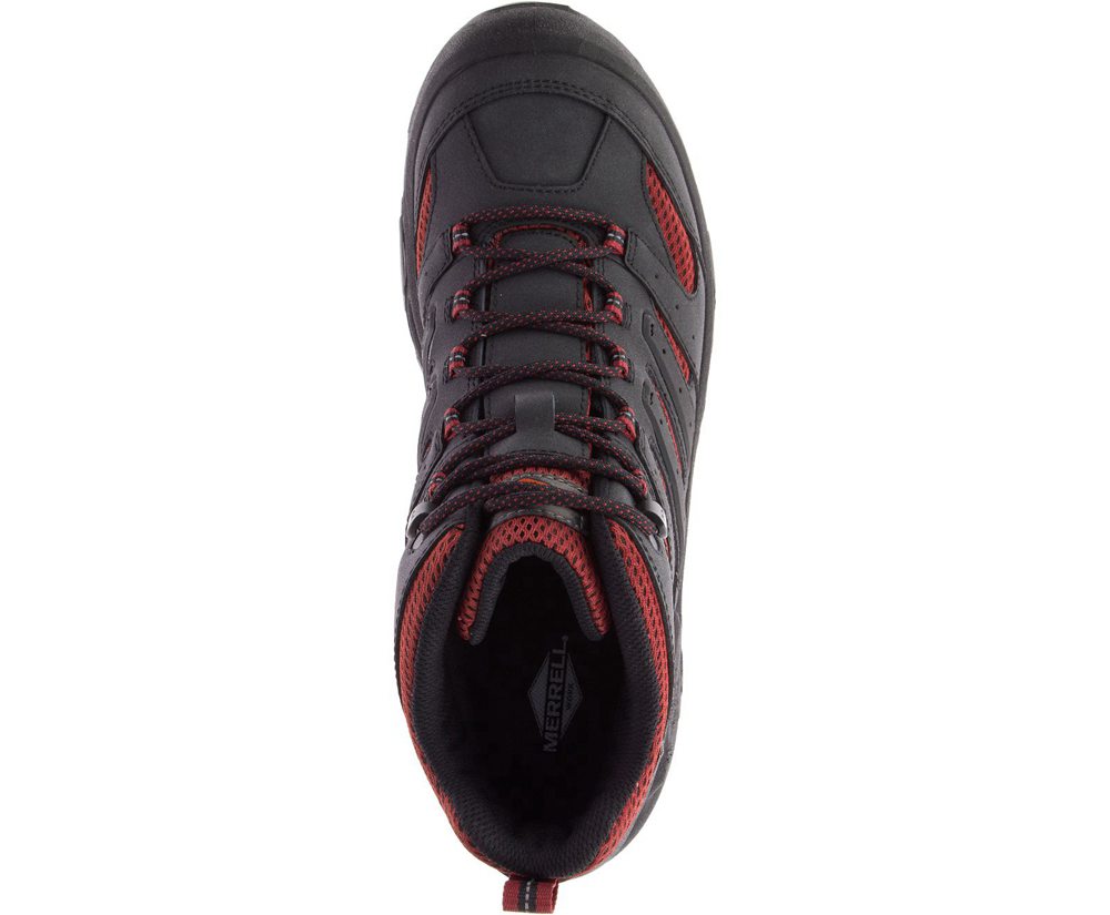 Botas Homem - Merrell Strongfield Mid Waterproof Comp Toe - Pretas/Vermelhas - TRO159706